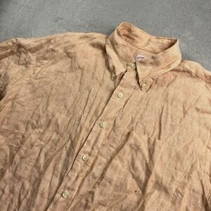 Brooks Brothers Irish Linen Button Down Short Sleeve Shirt Orange Mens Size XL
